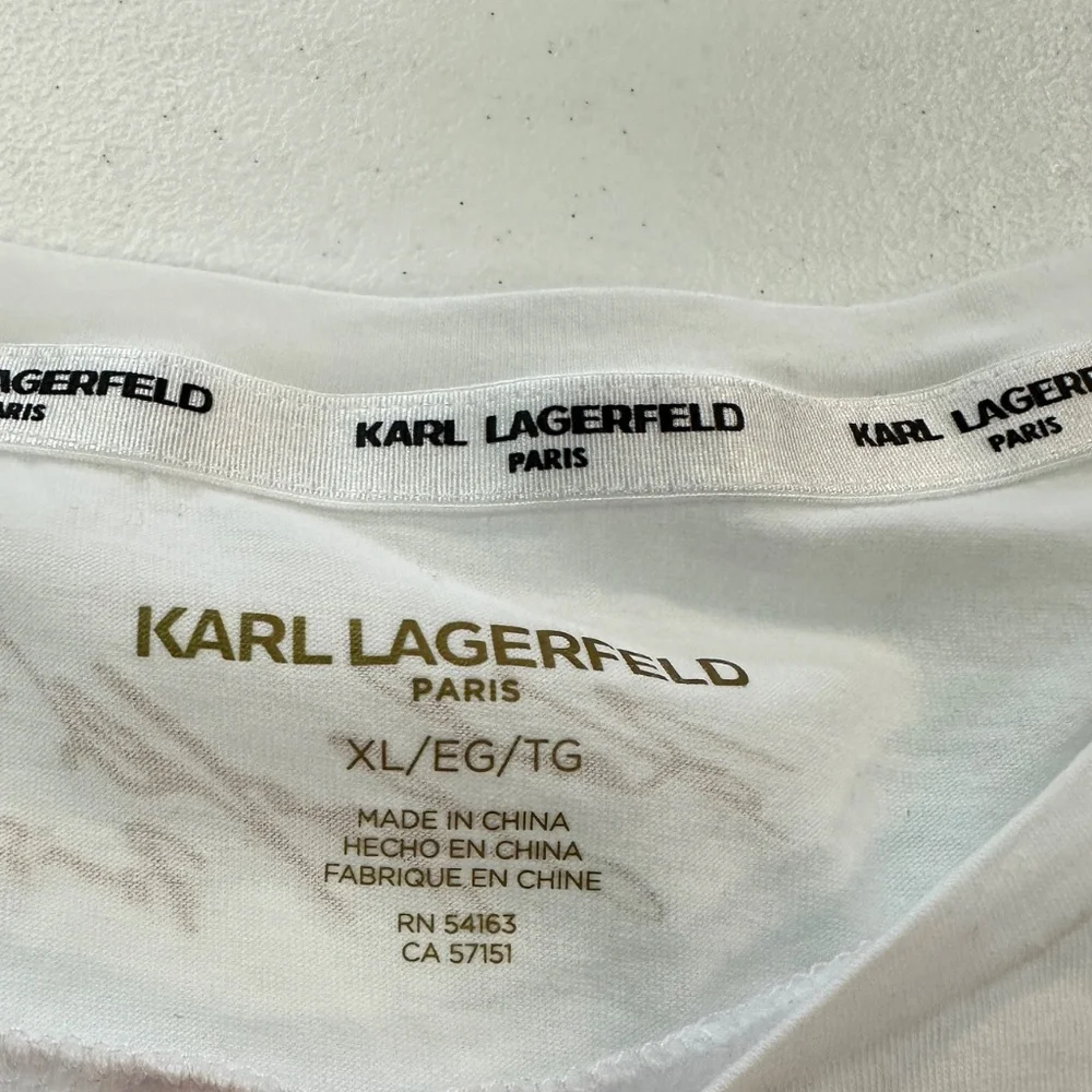 Karl Lagerfeld Paris White T-Shirt Women's Size XL Rhinestone Bling - Picture 10 of 12